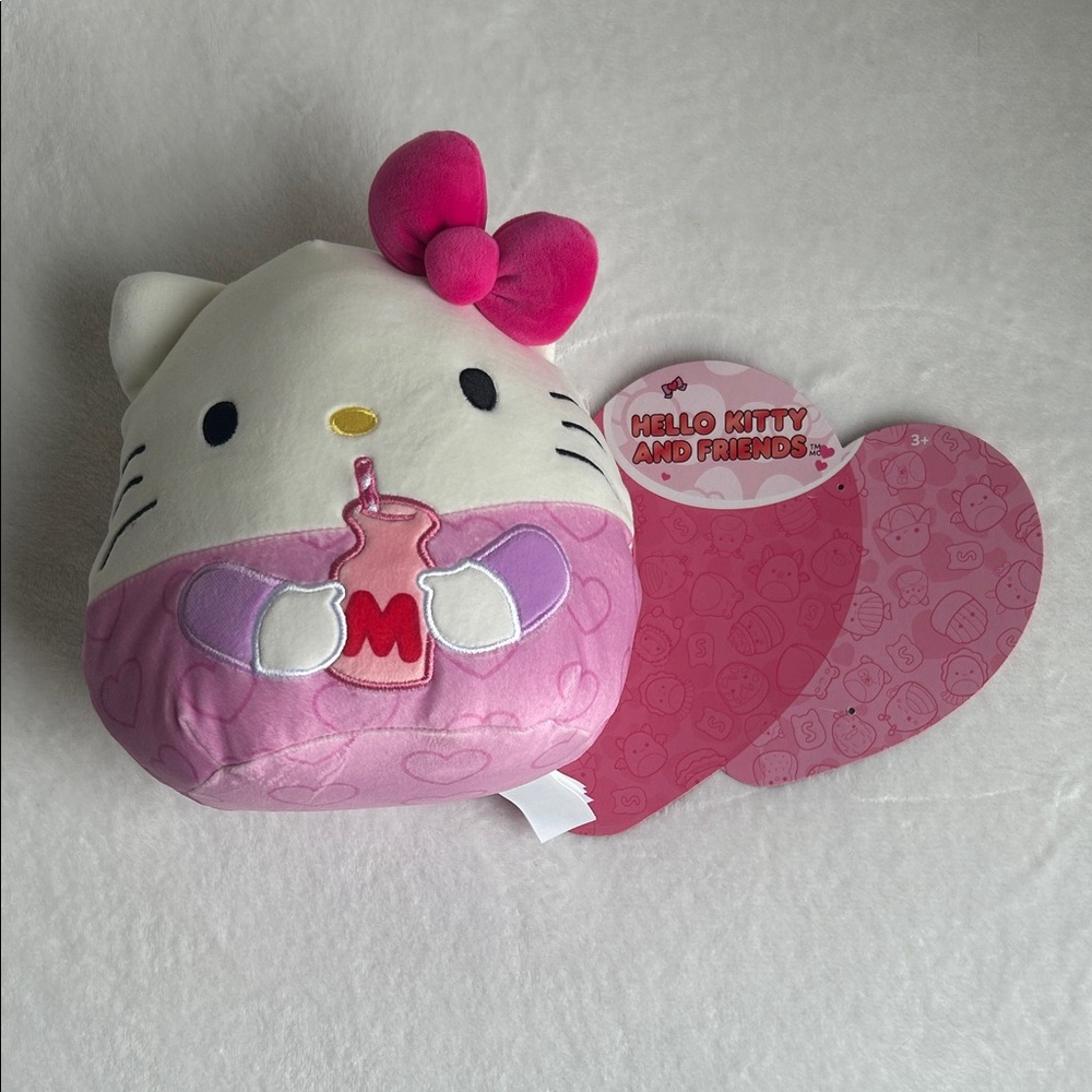 Hello Kitty Valentine’s Squishmallow with Pink Bow and Milk